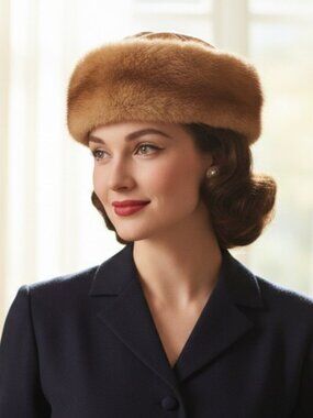 Vintage Mid Century Genuine Fur Hat Women's Size 21" Brown Velvet Crown Luxury